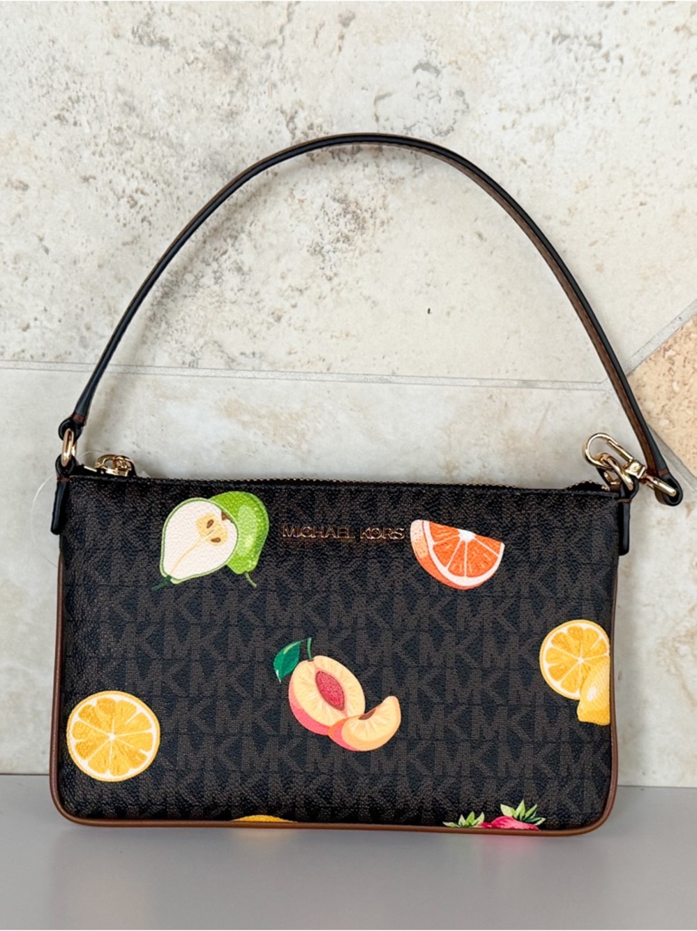 Michael Kors Jet Set SM Clutch Convertible Mini Bag MK Brown 🍋 🍑